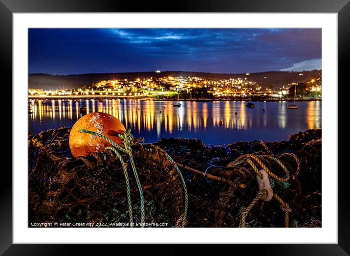 Fishermen Lobster Pots Drying On Shaldon Beach At Night Framed Mounted Print by Peter Greenway