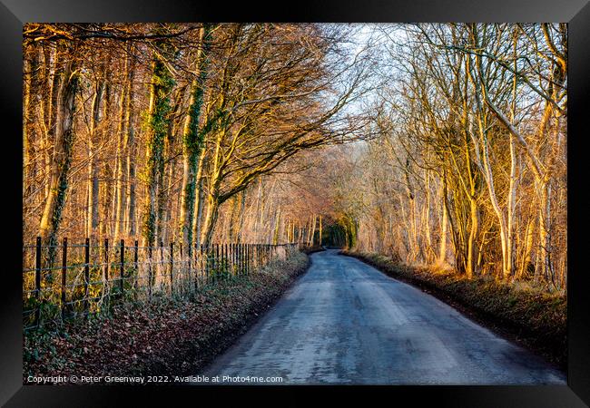 The Road To Chastleton House At Sunset Framed Print by Peter Greenway