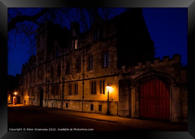 Oxford City Centre After Dark During Lockdown Framed Print by Peter Greenway