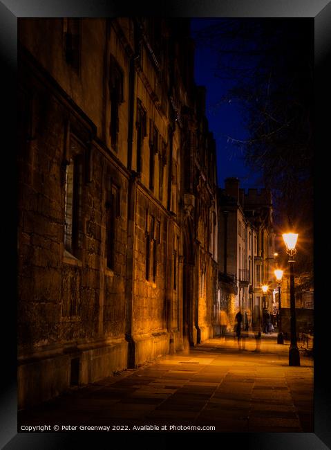 Oxford University Buildings In The City Centre After Dark During Framed Print by Peter Greenway