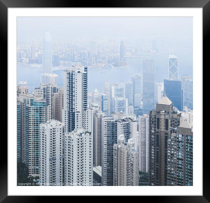 Skyscapers & High Rise Buildings In Hong Kong, China Framed Mounted Print by Peter Greenway