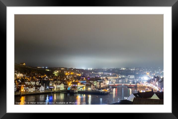 Whitby Harbour Illuminated At Night Framed Mounted Print by Peter Greenway