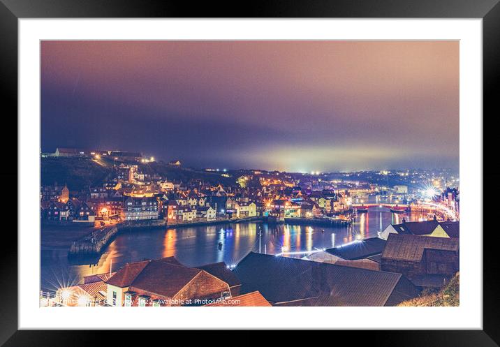 Whitby Harbour Illuminated At Night Framed Mounted Print by Peter Greenway