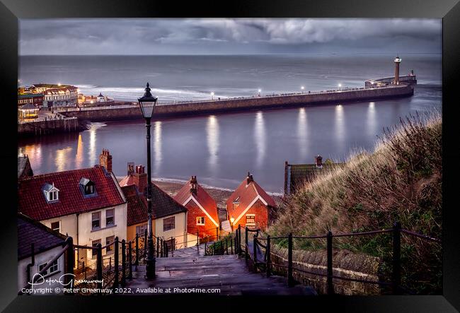 '199 Steps' In Whitby At Night Framed Print by Peter Greenway