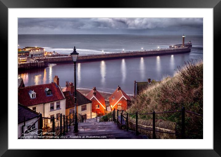 '199 Steps' In Whitby At Night Framed Mounted Print by Peter Greenway