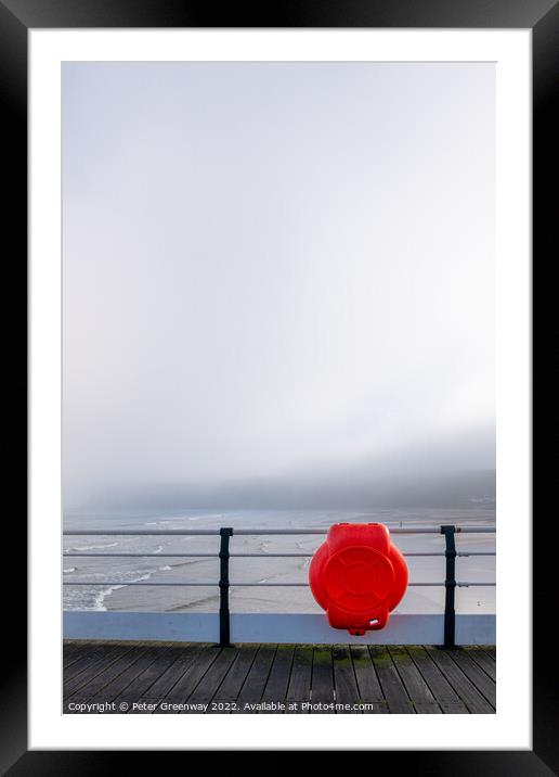 Orange Life Saving Ring On The Pier Railings At Saltburn-by-the- Framed Mounted Print by Peter Greenway