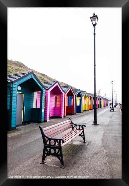 Colourful Wooden Beach Huts At Saltburn-by-the-Sea On The North  Framed Print by Peter Greenway