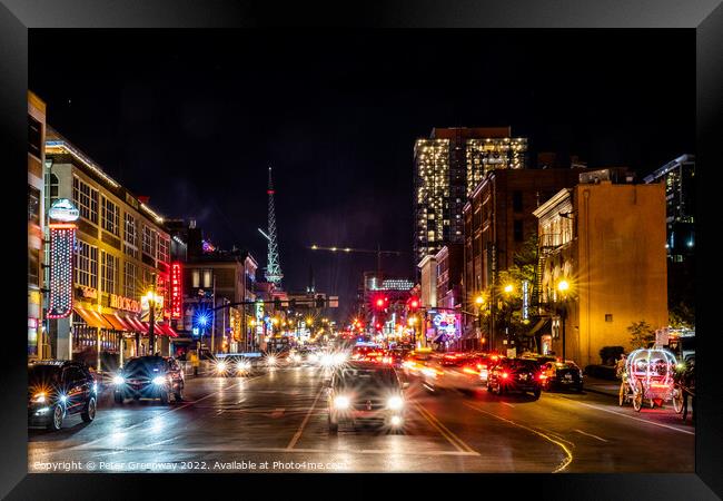 Jumping Downtown Nashville, Tennessee On A Saturday Night Framed Print by Peter Greenway