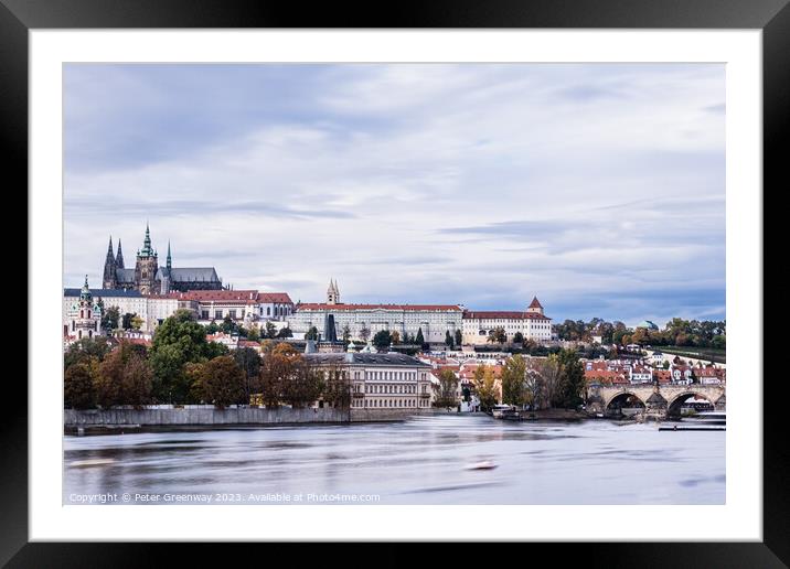 View Towards Charles Bridge Over The River Vltava In Prague, Cze Framed Mounted Print by Peter Greenway