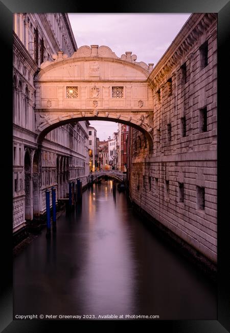 The Bridge Of Sighs In Venice At Sunset Framed Print by Peter Greenway