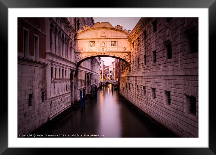 The Bridge Of Sighs In Venice At Sunset Framed Mounted Print by Peter Greenway