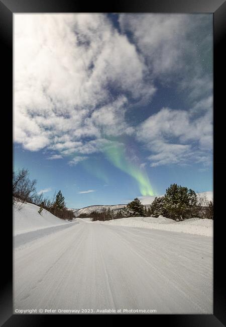 Aurora Borealis ( The Northern Lights ) In Winter Around Utsjoki Framed Print by Peter Greenway