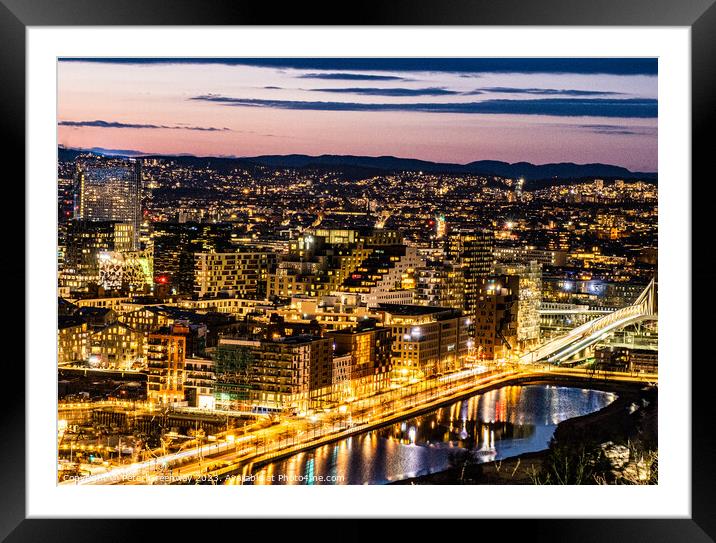 The Citylights Of Oslo, Norway From The Ekesberg S Framed Mounted Print by Peter Greenway