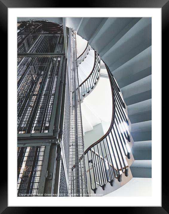 Vintage Caged Lift Shaft & Spiral Staircase In An  Framed Mounted Print by Peter Greenway