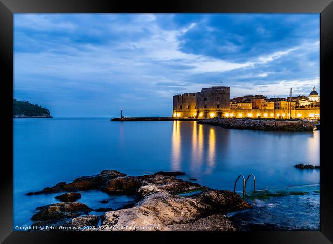 The Old Town Harbour In Dubrovnik, Croatia At Nigh Framed Print by Peter Greenway