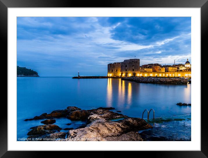 The Old Town Harbour In Dubrovnik, Croatia At Nigh Framed Mounted Print by Peter Greenway