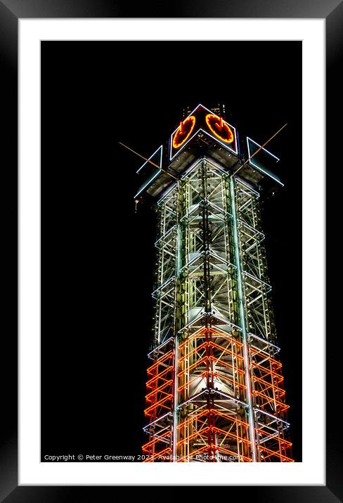Oslo City Centre Clock Tower Illuminated At Night Framed Mounted Print by Peter Greenway