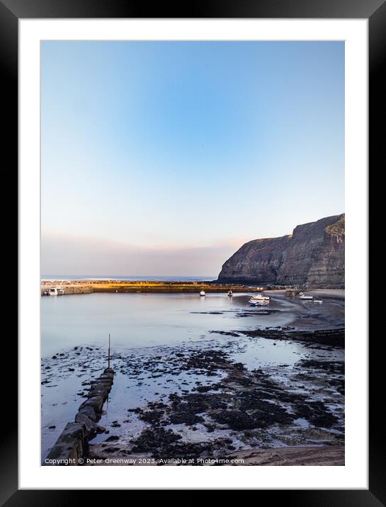 Boats Mooted In The Harbour At Staithes Fishing Po Framed Mounted Print by Peter Greenway