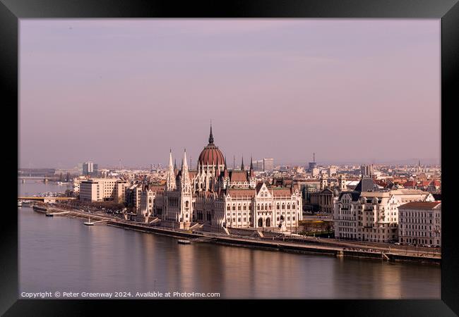 View across the river Danube from The Palace on Castle Hill in B Framed Print by Peter Greenway