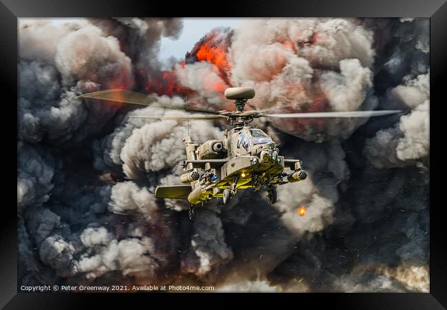 RAF Apache Gunship Helicopter At Farnborough International Air Display Framed Print by Peter Greenway