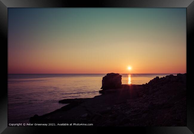 Pulpits Rock, Portland Bill At Sunset Framed Print by Peter Greenway