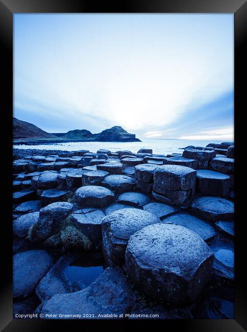 The Basalt Columns At The Giant's Causeway At Suns Framed Print by Peter Greenway