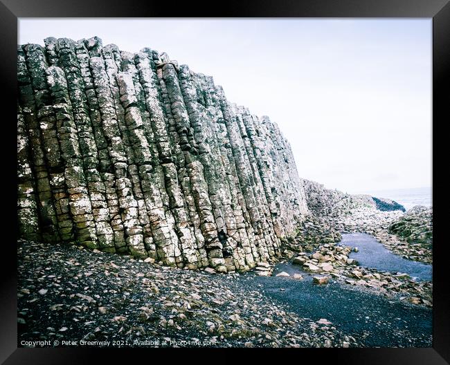 The Basalt Columns At The Giant's Causeway At Suns Framed Print by Peter Greenway