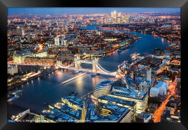 A Night View Across London From The Shard Framed Print by Peter Greenway