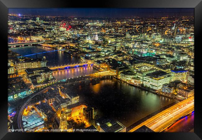 A Night View Across London From The Shard Framed Print by Peter Greenway