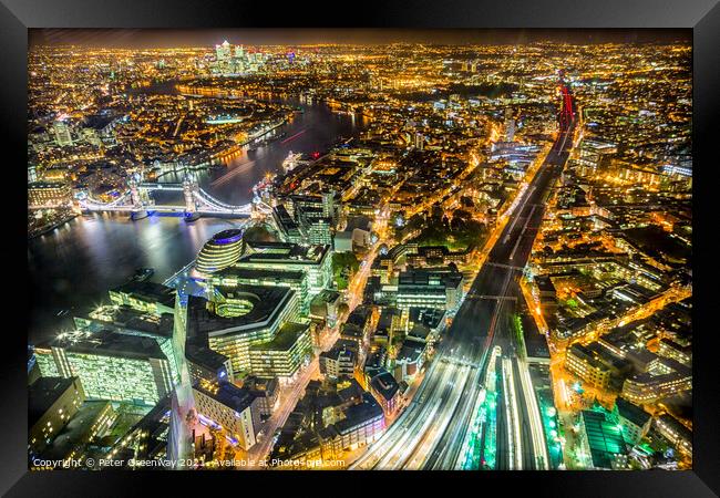 A Night View Across London From The Shard Framed Print by Peter Greenway