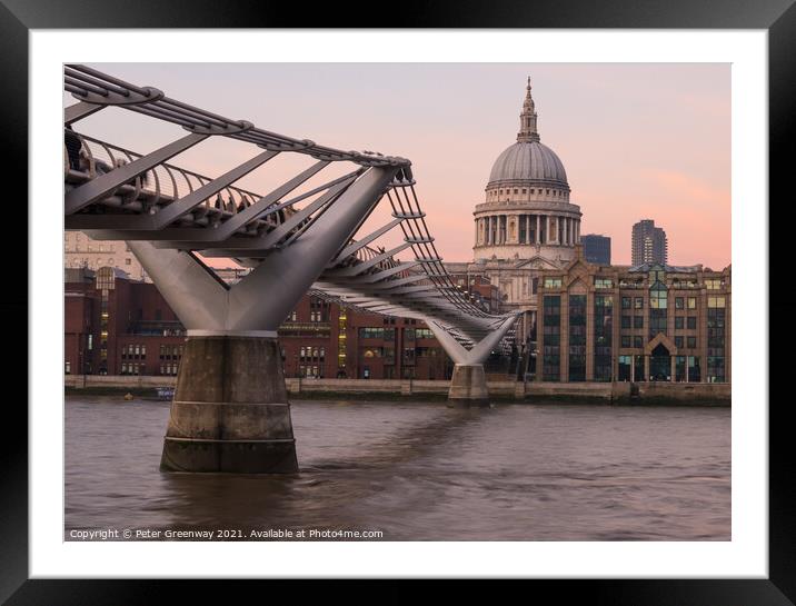 Millennium Bridge & St Pauls Dome On A Winters Sun Framed Mounted Print by Peter Greenway