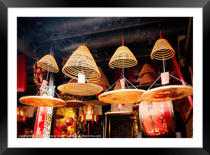 Spiral Incense side The Pakti Temple In Chung Chau, Hong Kong Framed Mounted Print by Peter Greenway