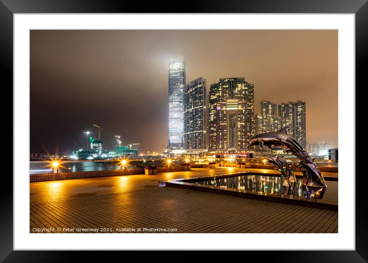 Leaping Dolphin Statues At Kowloon Harbour Framed Mounted Print by Peter Greenway