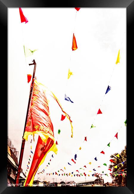 Colourful Festival Flags On Chung Chau Island, Hong Kong Framed Print by Peter Greenway