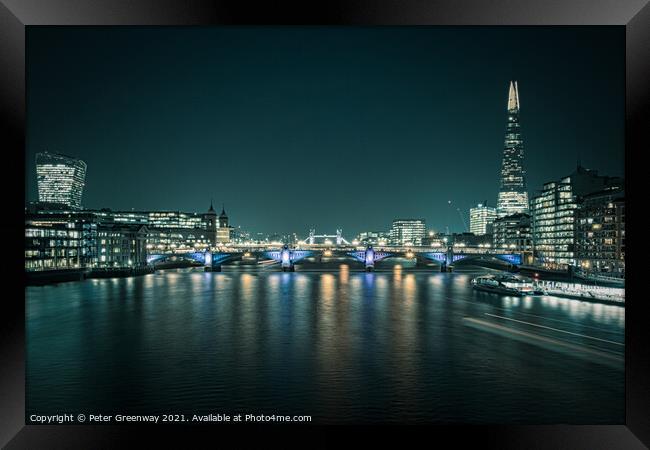 Night-time View Of London From The Millennium Bridge Framed Print by Peter Greenway