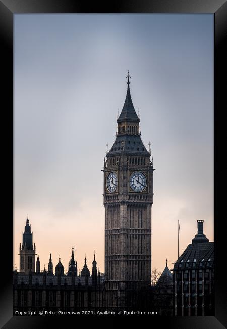 'Big Ben' In London On A Winters Evening Framed Print by Peter Greenway