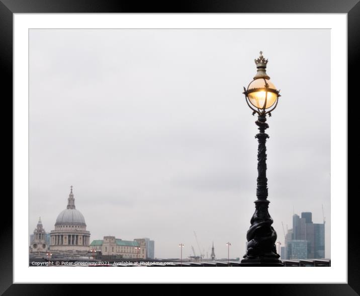 Illuminated Street Lamp On The Southbank Of The River Thames At  Framed Mounted Print by Peter Greenway