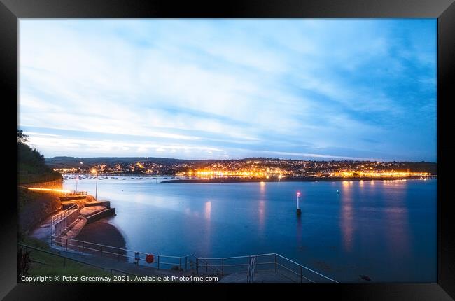Sunset Over Teignmouth From Shaldon In Devon Framed Print by Peter Greenway