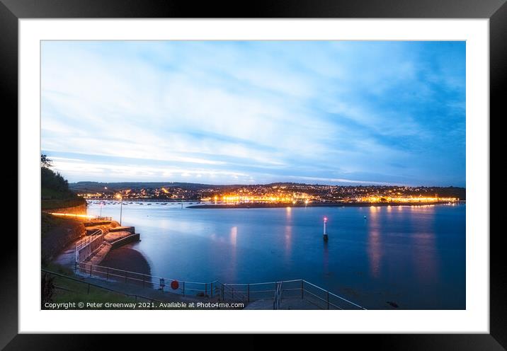 Sunset Over Teignmouth From Shaldon In Devon Framed Mounted Print by Peter Greenway