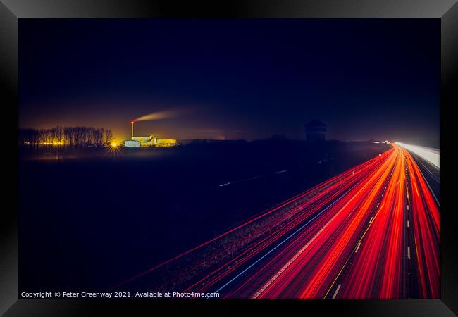 Driving Home For Christmas - M40 Traffic Light Traces Framed Print by Peter Greenway