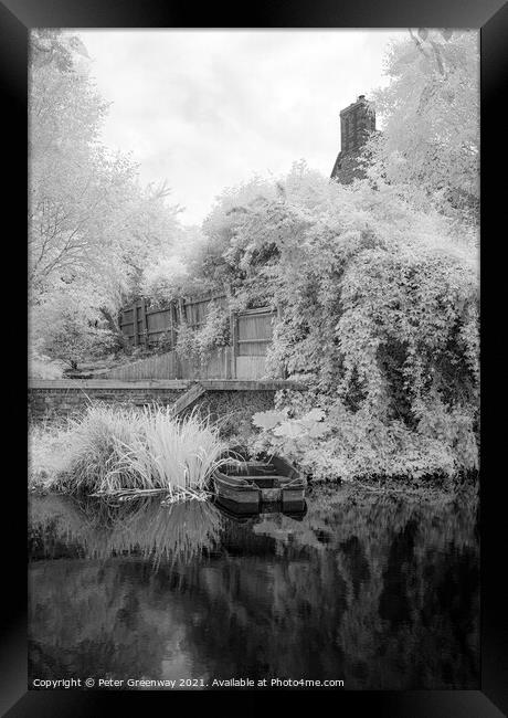 Moored Rowing Boat On The Oxford Canal At Lower He Framed Print by Peter Greenway