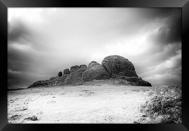 The Iconic Heytor Tor on Dartmoor In Infrared Framed Print by Peter Greenway