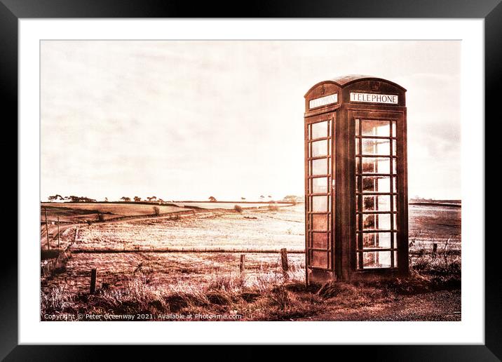Solitary Red Telephone Box Overlooking The Yorkshi Framed Mounted Print by Peter Greenway