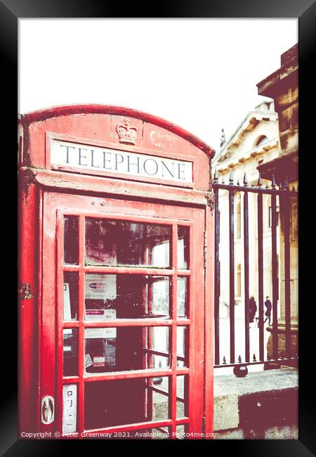 Red Telephone Box Outside The Shaldonian Theatre,  Framed Print by Peter Greenway