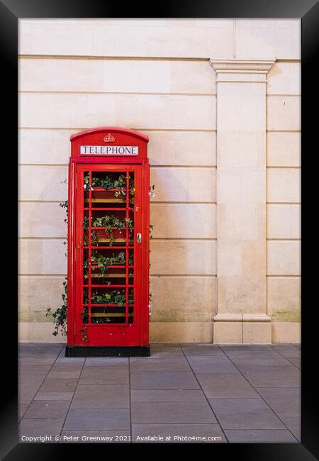 Iconic Red Telephone Box In Bath ( Decorated ) Framed Print by Peter Greenway
