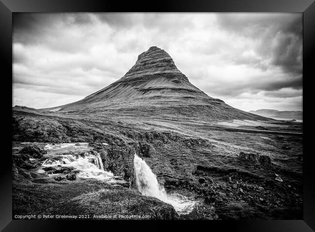 Kirkjufellfoss Waterfall, Iceland in Black & White Framed Print by Peter Greenway