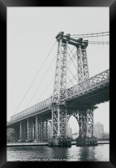 Williamsburg Bridge From New York Harbour Framed Print by Peter Greenway