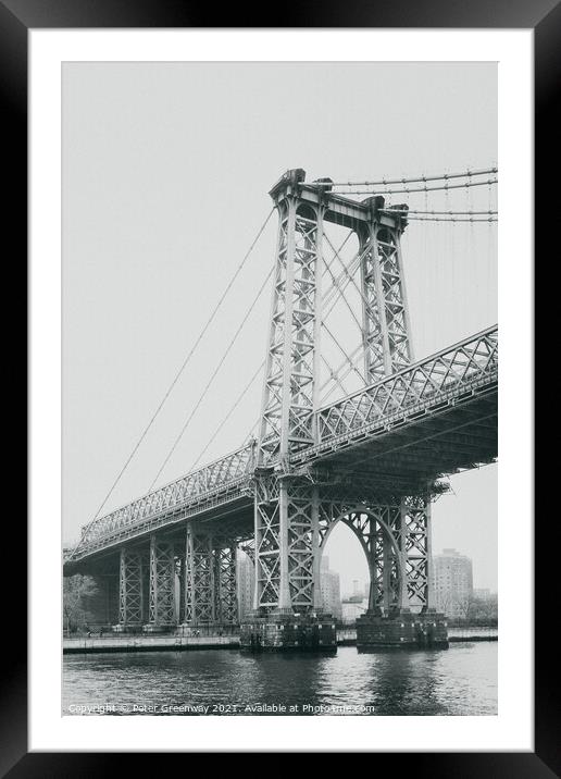 Williamsburg Bridge From New York Harbour Framed Mounted Print by Peter Greenway