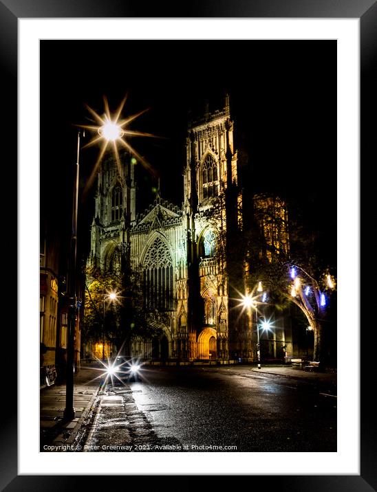 The Famous York Minster Cathedral After Dark In Winter Framed Mounted Print by Peter Greenway