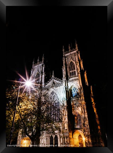 The Famous York Minster In York Cathedral After Dark In Winter Framed Print by Peter Greenway